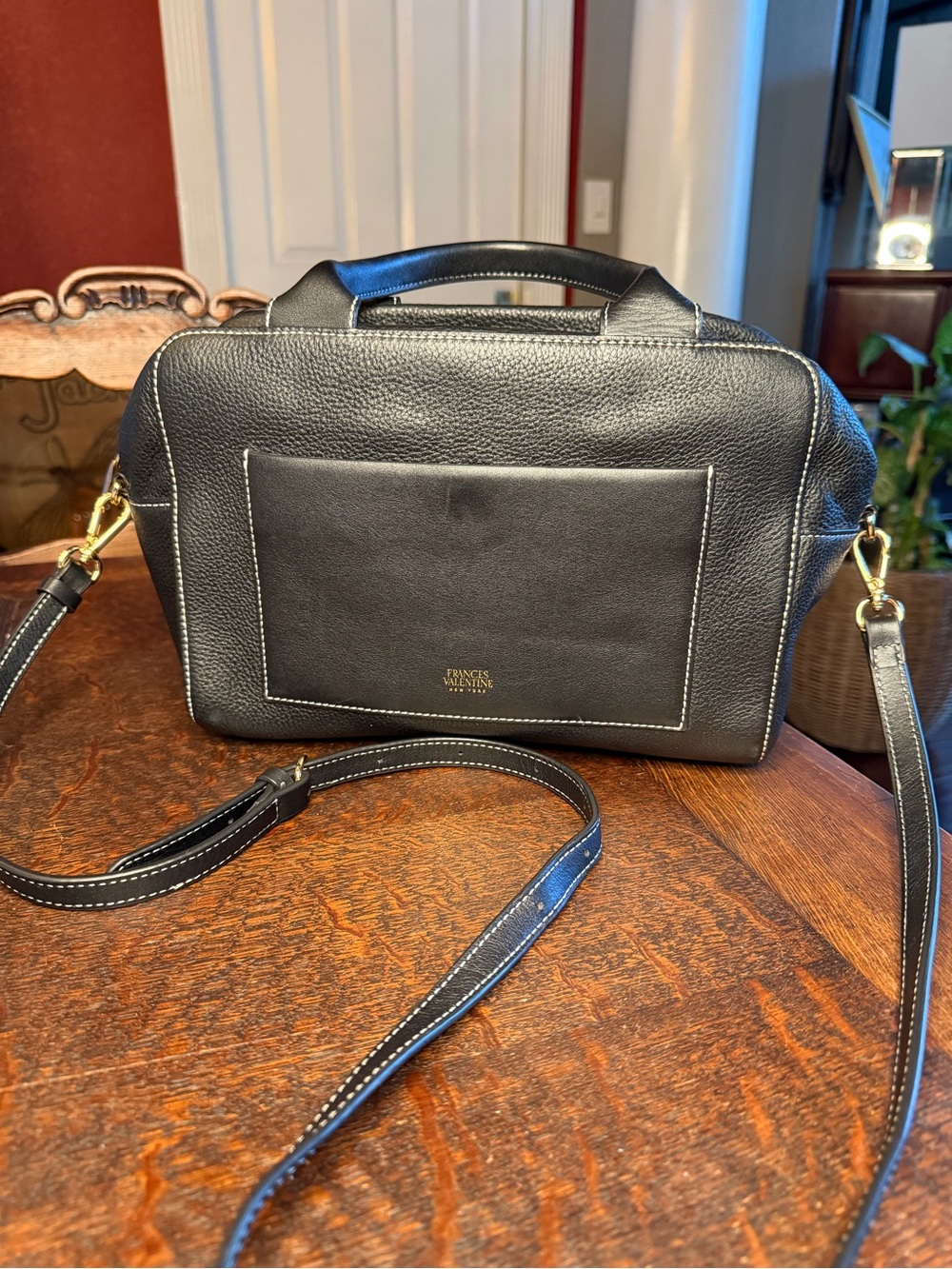 Frances Valentine Anna Satchel Black Tumbled Leather Bowler Bag SC 2008